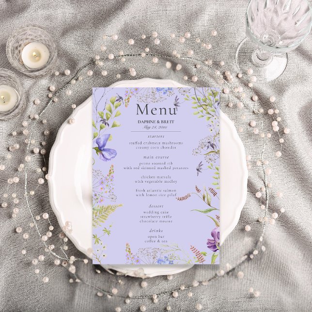 Rustic Lavender Sage Wildflowers Lavender Wedding Menu (Rustic Lavender Sage Wildflowers Lavender Wedding Menu)