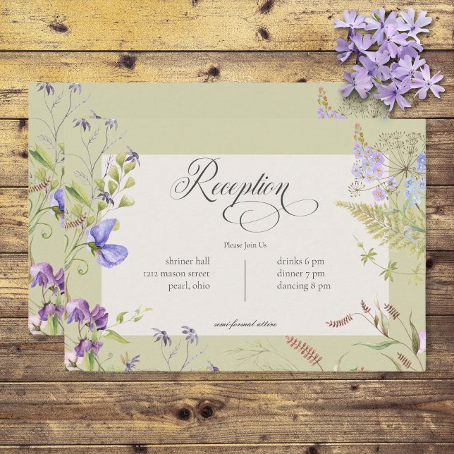 Rustic Lavender & Sage Wildflowers Sage Reception Enclosure Card (Creator Uploaded)