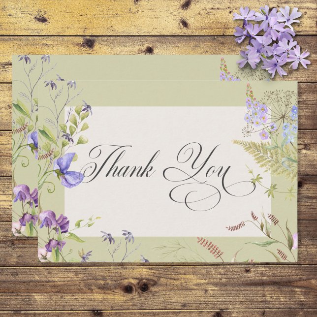 Rustic Lavender & Sage Wildflowers Sage Thank You Card (Creator Uploaded)