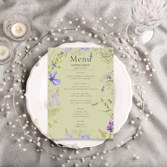 Rustic Lavender & Sage Wildflowers Sage Wedding Menu (Rustic Lavender & Sage Wildflowers Sage Wedding Menu)