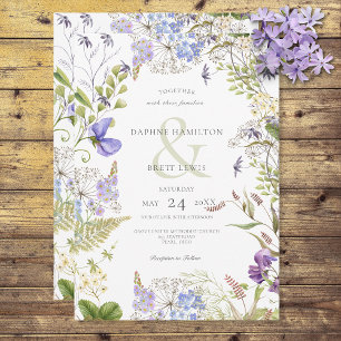 Rustic Lavender & Sage Wildflowers White Invitation