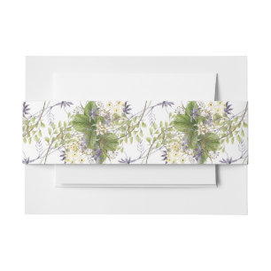 Rustic Lavender & Sage Wildflowers White Invitation Belly Band