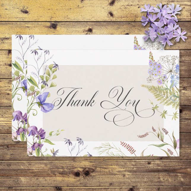 Rustic Lavender & Sage Wildflowers White Thank You Card (Creator Uploaded)