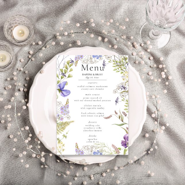 Rustic Lavender & Sage Wildflowers White Wedding Menu (Rustic Lavender & Sage Wildflowers White Wedding 
Program)