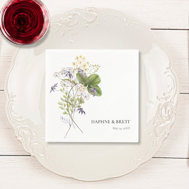 Rustic Lavender & Sage Wildflowers White Wedding Napkin (Creator Uploaded)