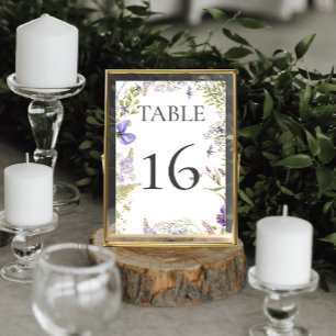 Rustic Lavender & Sage Wildflowers White Wedding Table Number
