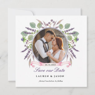 Rustic Lavender Save the date Photo square Invitat Invitation