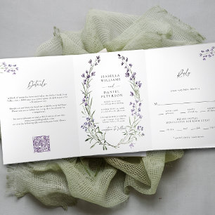 Rustic Lavender Simple Elegant All in One Wedding Tri-Fold Invitation