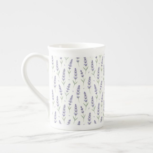 Rustic Lavender Sprigs Seamless Pattern Bone China Mug (Left)