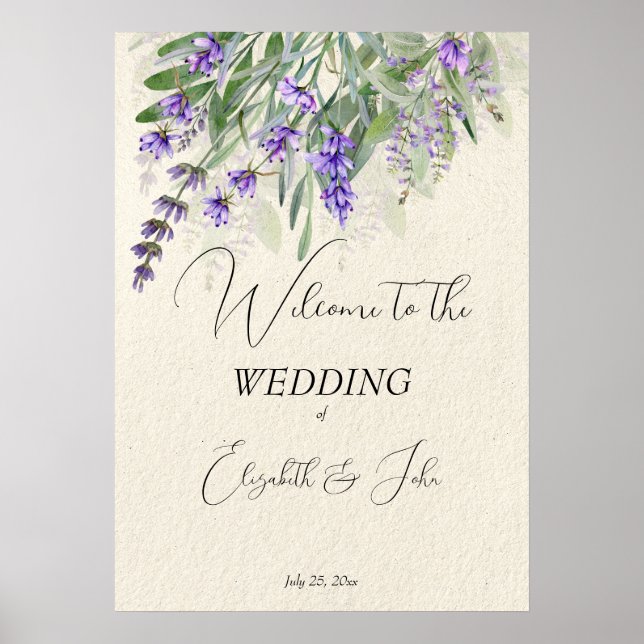 Rustic lavender wedding welcome sign (Front)