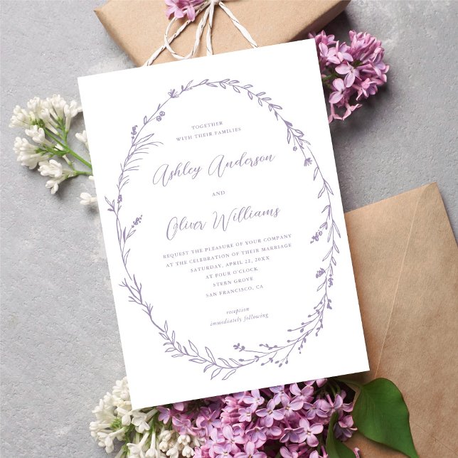 Rustic Lavender White Wildflower Wreath Wedding Invitation (Creator Uploaded)