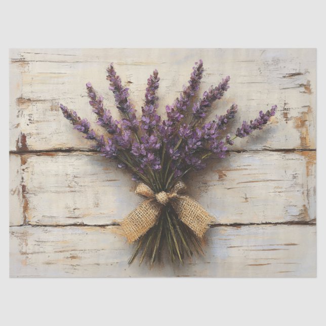 Rustic Lavender White Wood Decoupage Tissue Paper (Front)