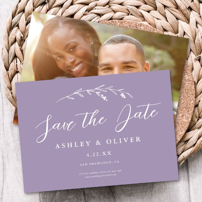 Rustic Lavender Wildflower + Photo Save The Date Invitation (Creator Uploaded)