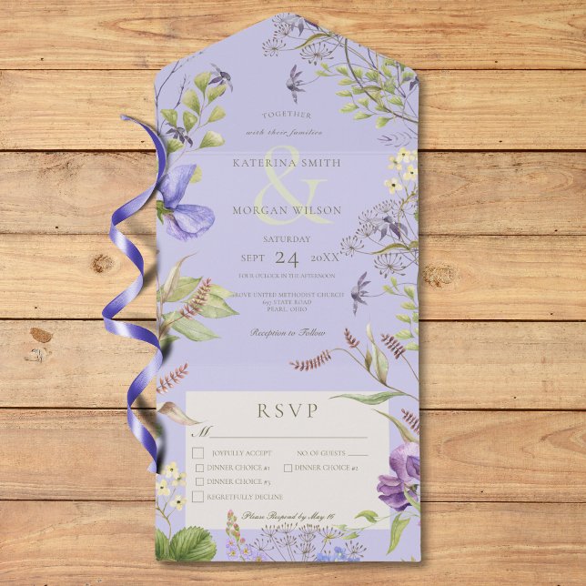 Rustic Lavender Wildflowers Lavender Three Dinner All In One Invitation (Rustic Lavender Wildflowers Lavender Three Dinner All In One Invitation)