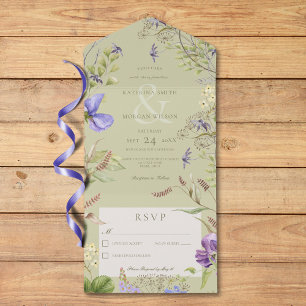 Rustic Lavender Wildflowers Sage No Dinner All In One Invitation