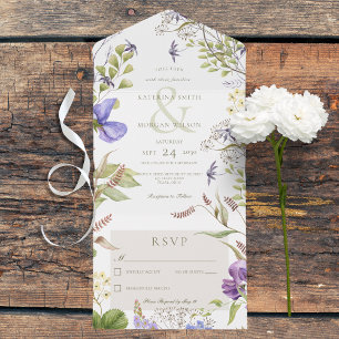 Rustic Lavender Wildflowers White No Dinner All In One Invitation