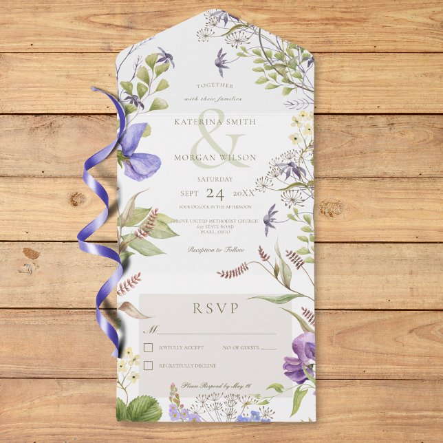 Rustic Lavender Wildflowers White No Dinner All In One Invitation (Rustic Lavender Wildflowers White No Dinner All In One Invitation)