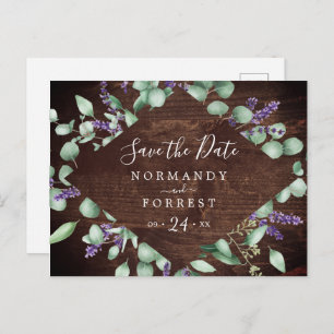 Rustic Lavender   Wooden Save the Date Postcard