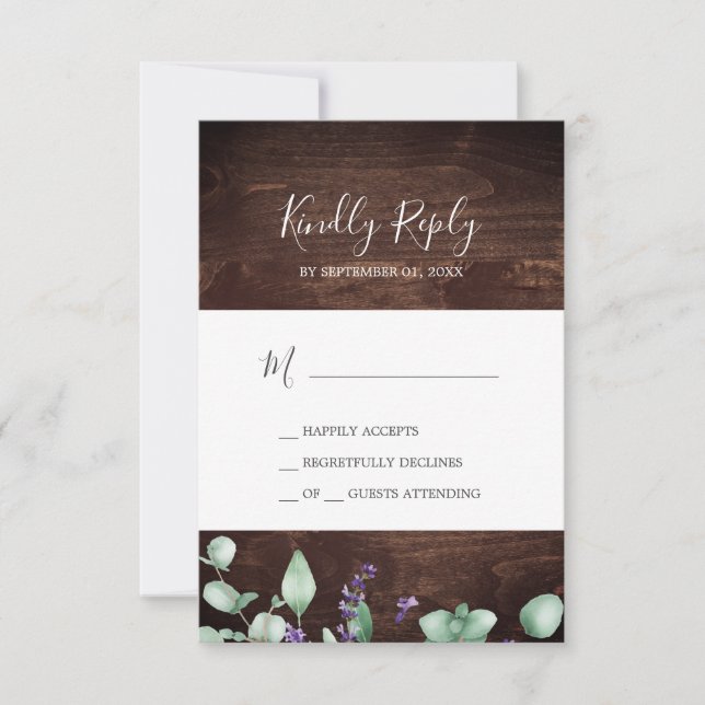 Rustic Lavender | Wooden Simple RSVP Card (Front)