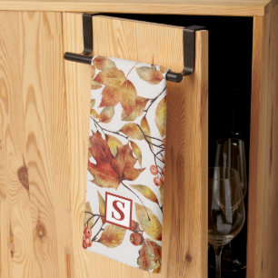 Rustic Leaf Autumn Monogram  Tea Towel