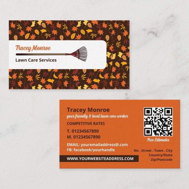 Rustic Leaf Design, Lawn Care Services Business Card (Front/Back)