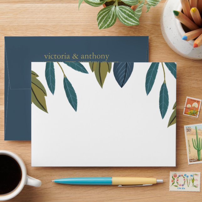 Rustic Leaf Floral Wedding Envelope (Desk)