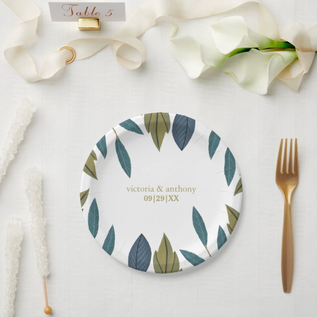 Rustic Leaf Floral Wedding Paper Plate (Wedding)