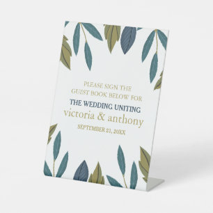 Rustic Leaf Floral Wedding Pedestal Sign
