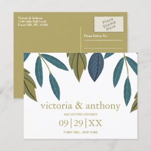 Rustic Leaf Floral Wedding Save The Date Postcard