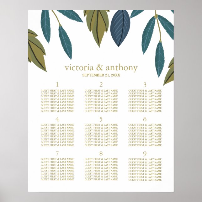 Rustic Leaf Floral Wedding Seating Chart (Front)