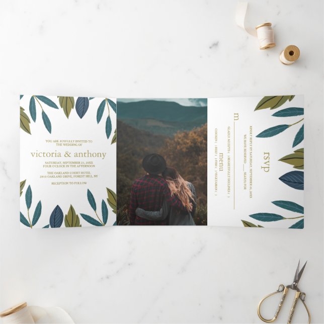 Rustic Leaf Floral Wedding Suite Tri-Fold Invitation (Inside)