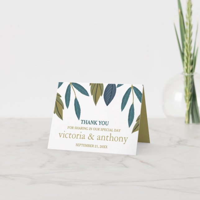 Rustic Leaf Floral Wedding Thank You Card (Front)