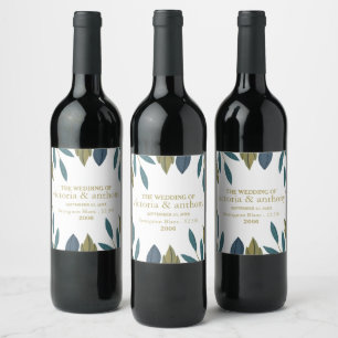 Rustic Leaf Floral Wedding Wine Label