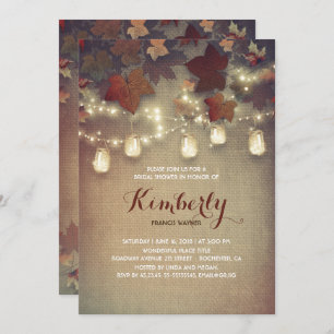Rustic Leaf Mason Jars Lights Fall Bridal Shower Invitation