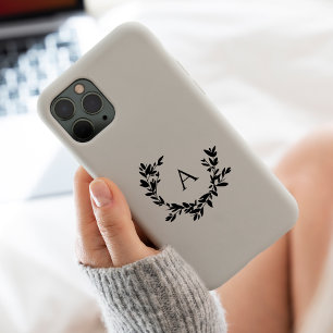 Rustic Leaf Monogram Initial Cream Neutral Case-Mate iPhone 14 Pro Case