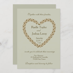 Rustic leaf olive spruce heart wedding invitation
