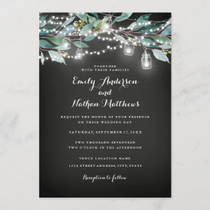 Rustic Leaf String lights Wedding Invitation