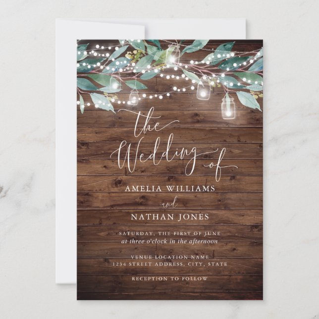 Rustic Leaf String lights Wedding Invitation (Front)