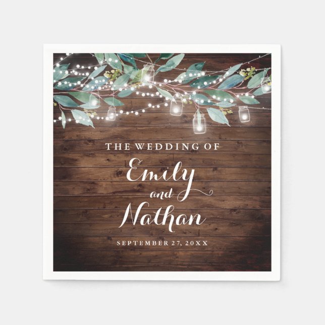 Rustic Leaf String lights Wedding  Napkin (Front)
