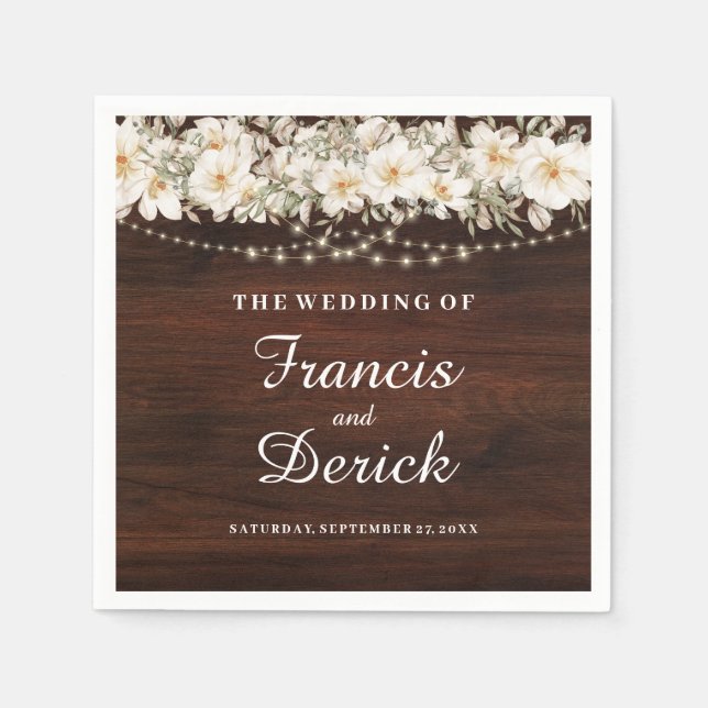 Rustic Leaf String lights Wedding Napkin (Front)