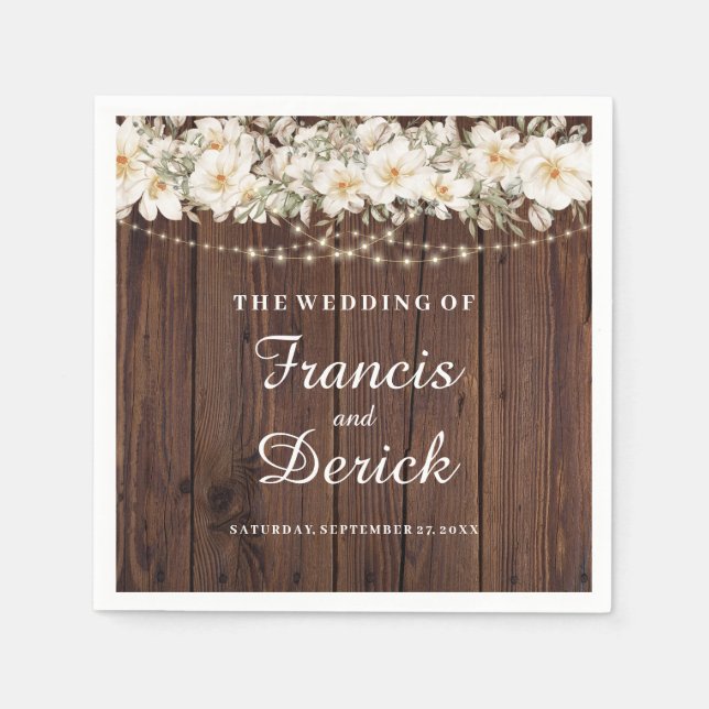 Rustic Leaf String lights Wedding Napkin (Front)