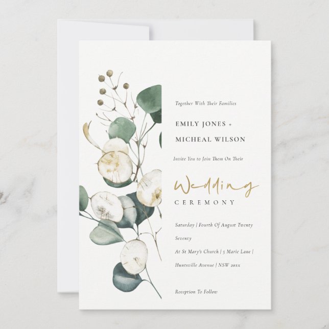 Rustic Leafy Green Eucalyptus Bunch Wedding Invite (Front)