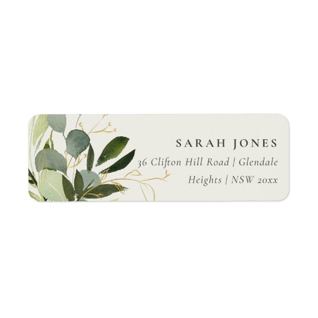 RUSTIC LEAFY GREEN GOLD FOLIAGE WATERCOLOR ADDRESS (Front)