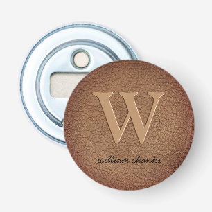 Rustic leather black gold script monogram stylish bottle opener