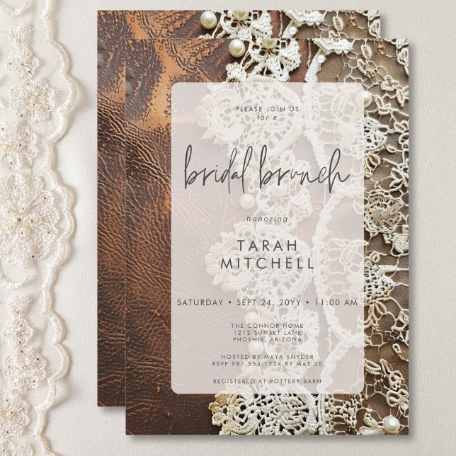 Rustic Leather & Bridal Lace Bridal Brunch Invitation (Rustic Leather & Bridal Lace Bridal Brunch Invitation)