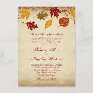 Rustic Leaves Autumn Fall Wedding Invitations
