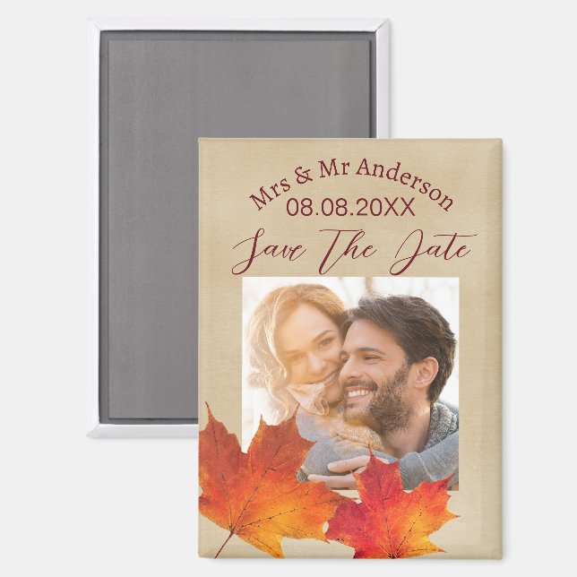 Rustic Leaves Autumn Fall Wedding Save The Date Magnet (Front/Back)