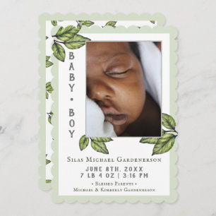 Rustic Leaves Baby Boy  Announcement