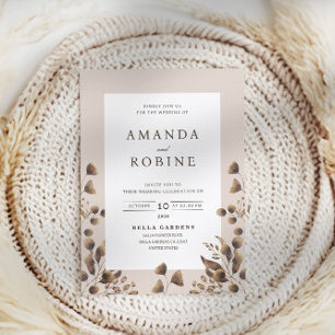Rustic Leaves Brown Modern Elegant Wedding Invitation