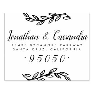 Rustic Leaves & Calligraphy Script Return Address Rubber Stamp